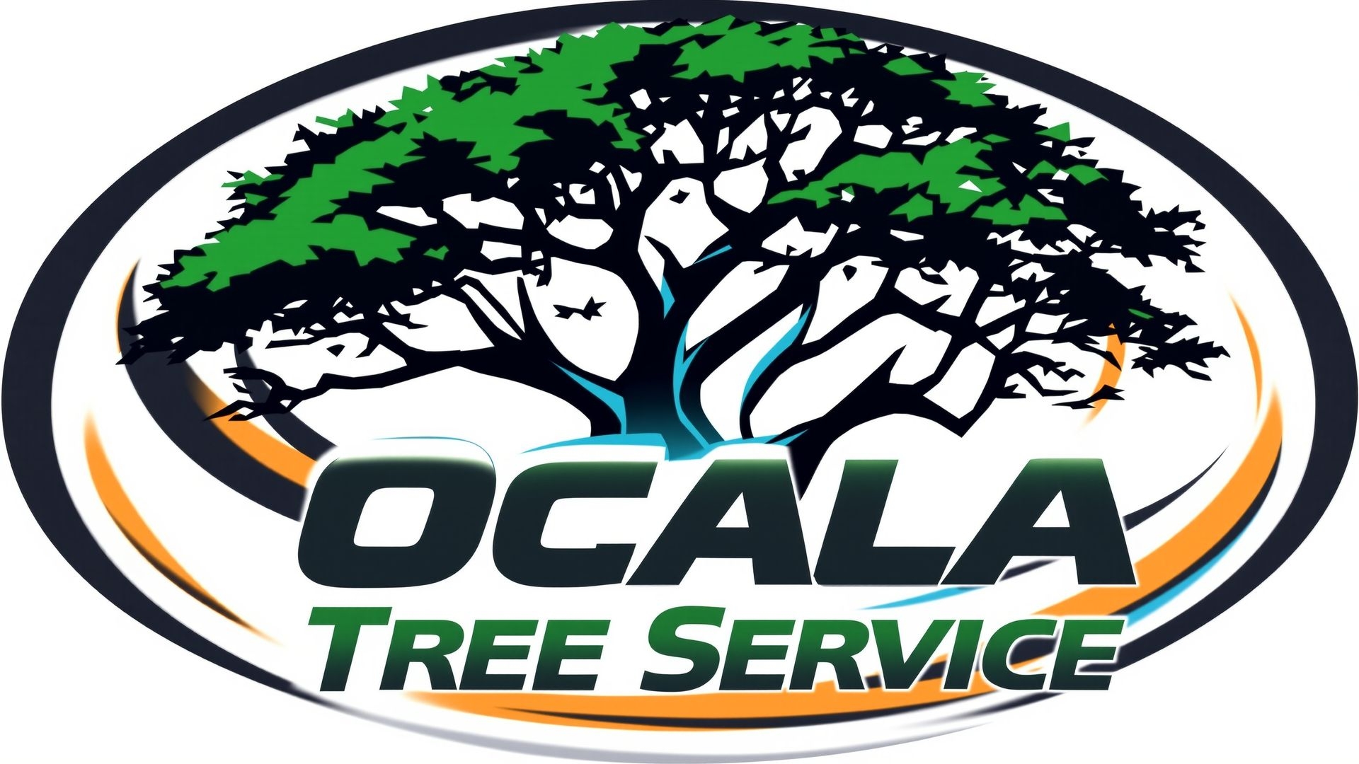 Ocala Tree Service logo featuring a stylized tree with green foliage and dynamic swirls, representing tree care services.